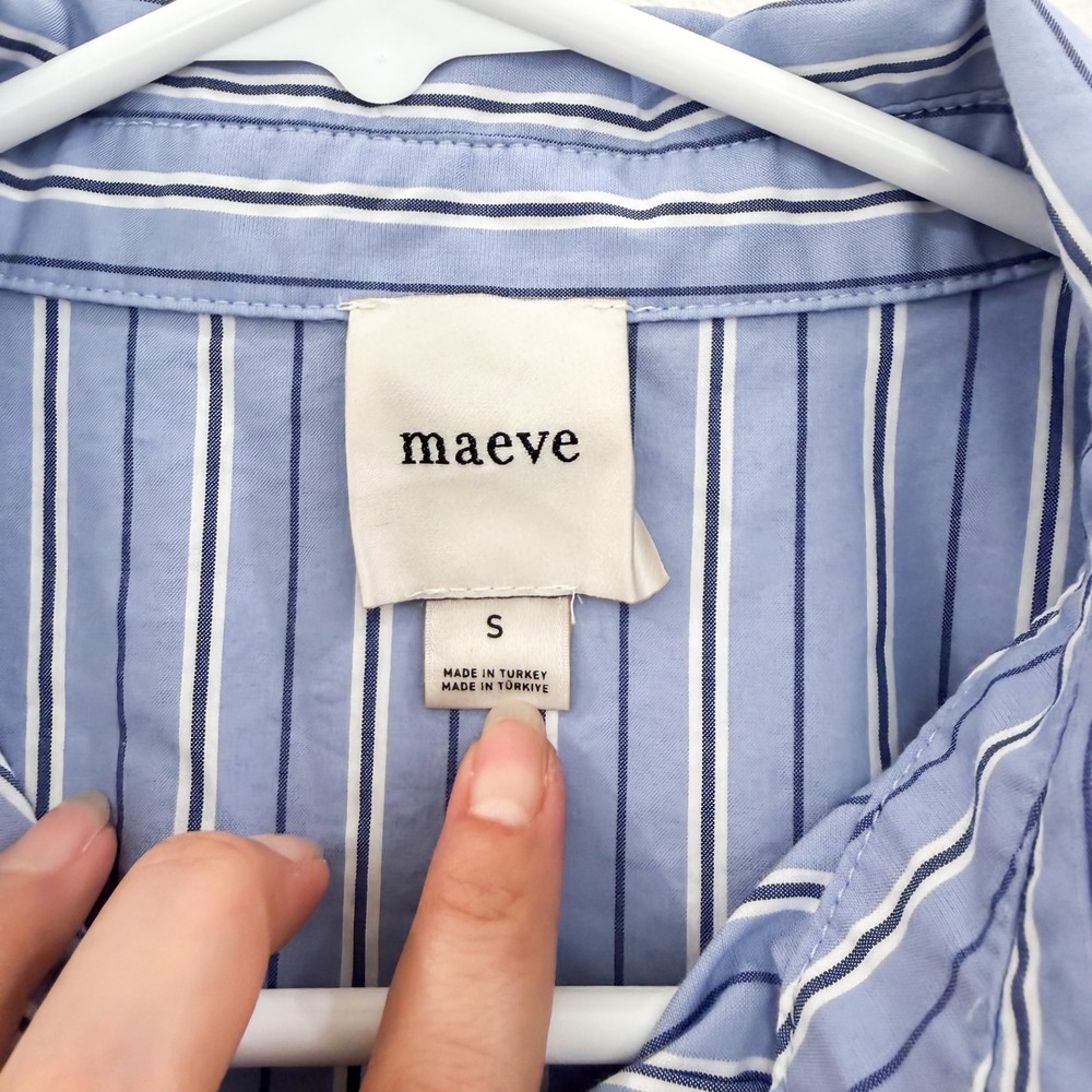 Maeve Anthropologie Button Front Wrap Mini Shirt Pinstripe Dress Preppy S - Picture 8 of 9